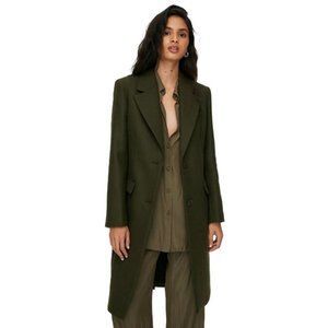 Aritzia Babaton Davenport Long Single-Breasted Wool Coat in Olive, Size Small